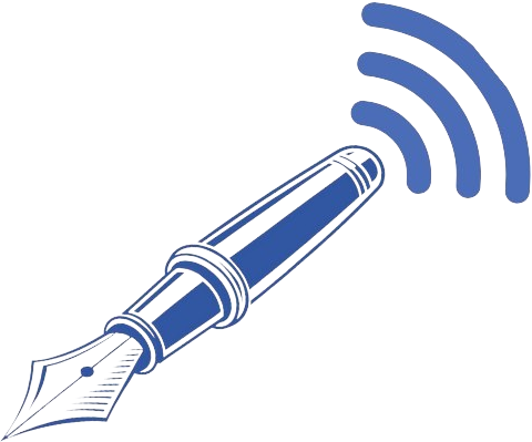 Nestlouge logo featuring a blue fountain pen with Wi-Fi signals, symbolizing connected content for personal and career growth.